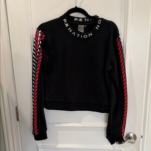 P.E Nation Black Sweatshirt with Red and White Stripes